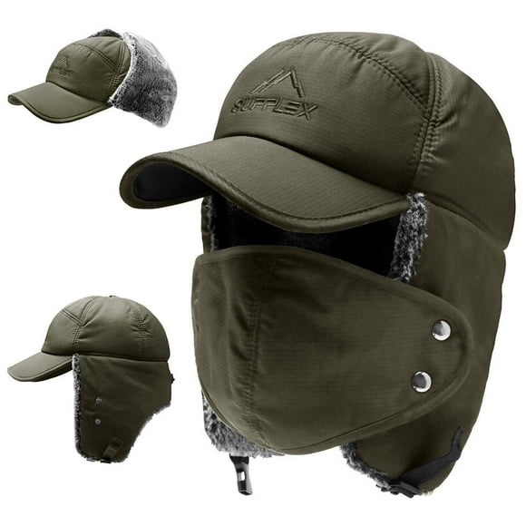 Winter Trapper Hat, IC ICLOVER Unisex Ushanka Hunting Hat Russian Trooper Ear Flap Chin Strap Hat with Windproof Mask-Keep Warm in Cold Weather-Dark Green