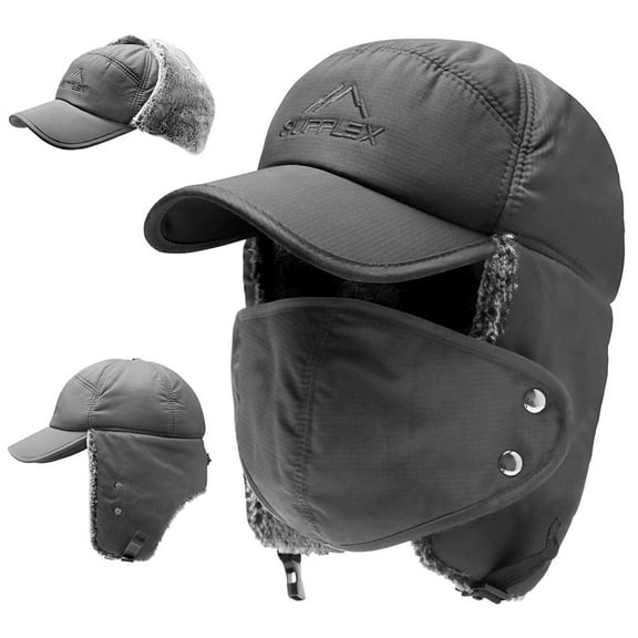 Winter Trapper Hat, IC ICLOVER Unisex Ushanka Hunting Hat Russian Trooper Ear Flap Chin Strap Hat with Windproof Mask-Keep Warm in Cold Weather-Dark Gray