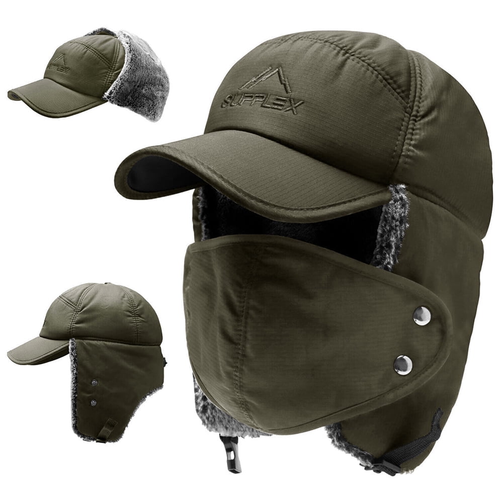 Winter Trapper Hat, IC ICLOVER Unisex Ushanka Hunting Hat Russian Trooper  Ear Flap Chin Strap Hat with Windproof Mask-Keep Warm in Cold Weather-Dark