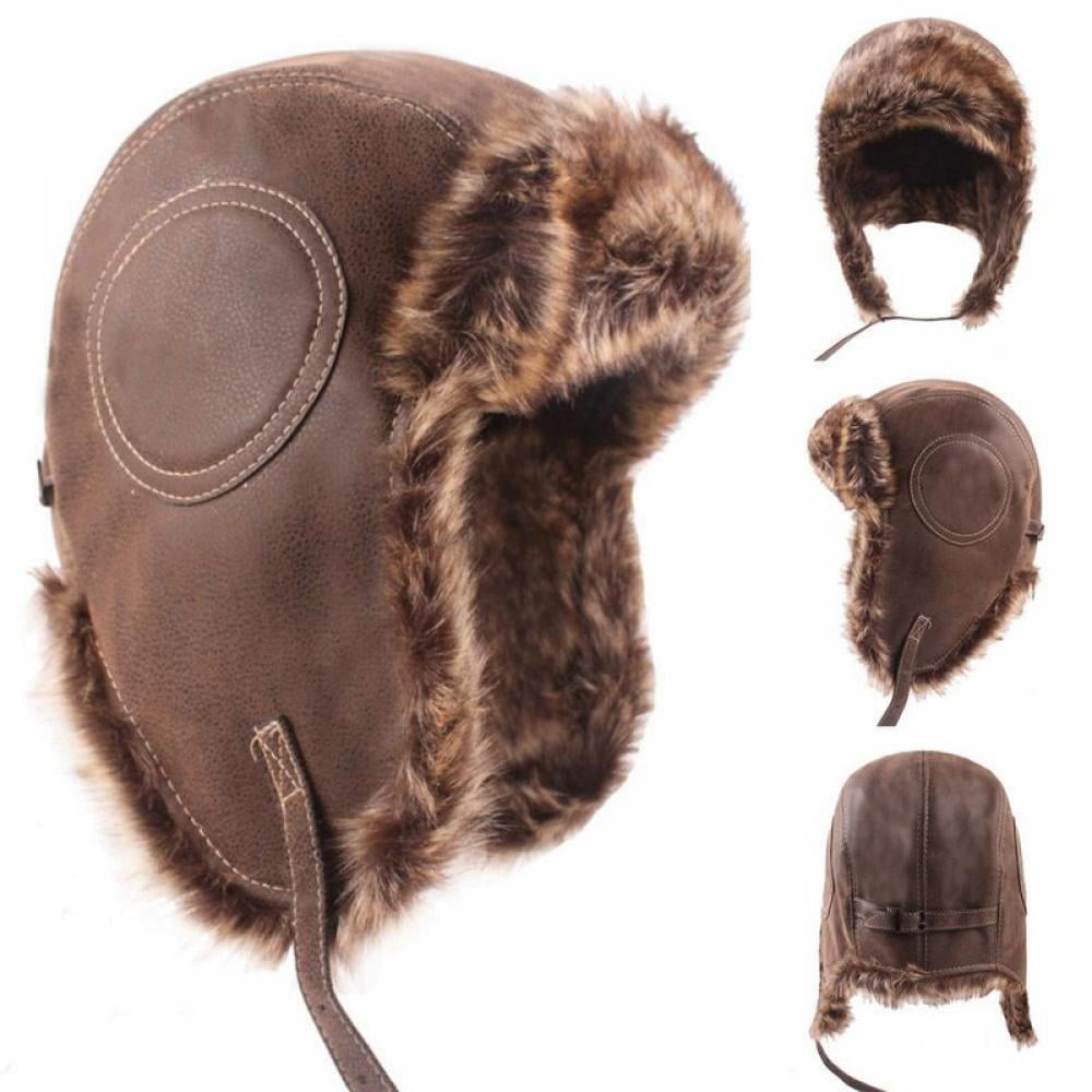 Winter Trooper Trapper Hat w/Visor Brim Earflaps Face Mask Russian Ski Hat  Black
