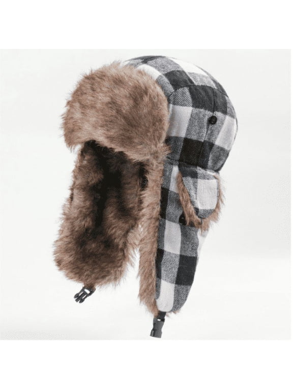 Winter Trapper Hat - Russian Ushanka Trooper Aviator Hats for Men & Women - Snow Eskimo Hat with Ear Flaps for Cold Weather (Lumberjack),Black white