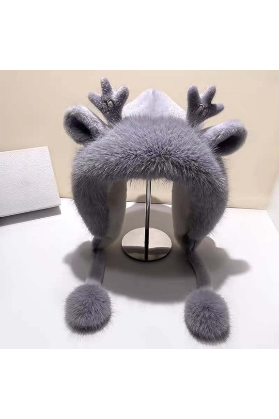 Winter Trapper Hat With Ear Cozy Knitted Soft Deer Design Pompon For Cold Weather