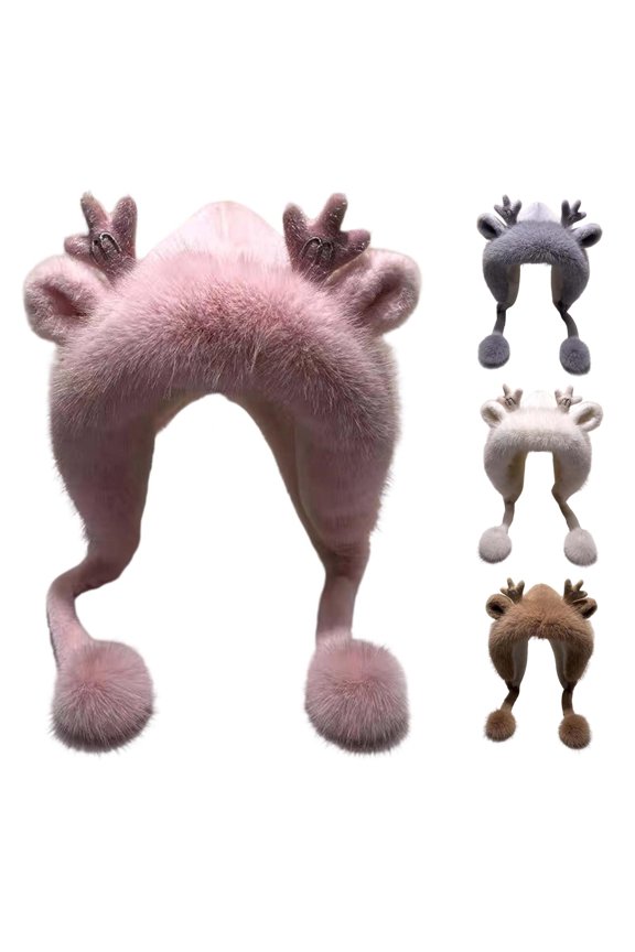 Winter Trapper Hat with Ear Cozy Knitted Soft Deer Design Pompon for Cold Weather Hat Women Small
