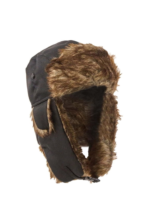 Winter Trapper Hat with Ear Flaps, Faux Fur Lined, Black, SAFEGEAR