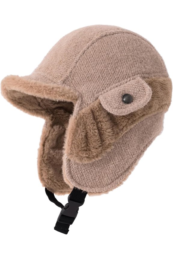 Winter Trapper Hat with Ear Flaps, Faux  Lined, Windproof Cold Weather Beanie for Outdoor