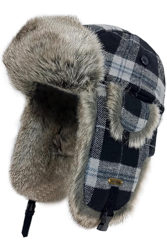 Winter Trapper Hat with Ear Flaps Plaid Russian Ushanka Aviator Hat Faux Fur Hunting Hats for Men Women(Plaid Ski Hat,L/XL)