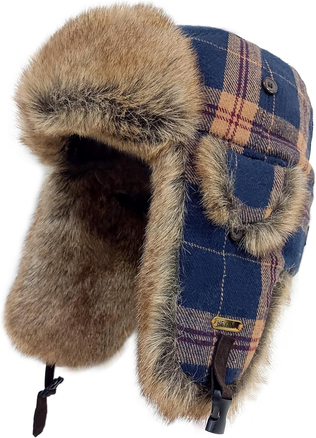 Winter Trapper Hat with Ear Flaps Plaid Russian Ushanka Aviator Hat Faux Fur Hunting Hats for Men Women(Plaid Ski Hat,L/XL)