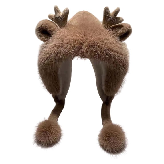 Winter Trapper Hat with Soft Knitted Deer Design and Cozy Pompon for Cold Weather