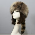 thumbnail image 1 of Winter Trapper HatsWomen's Faux Fur Hat Round Flat Top Hat And Winter Raccoon Tail Warm Ear Protection Hat For Women, 1 of 2