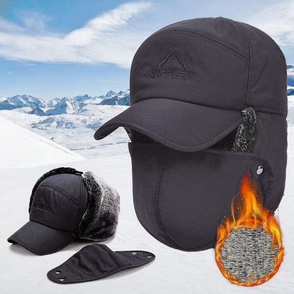Winter Trapper Trooper Hat, IC ICLOVER Aviator Cap Windproof Thermal Russian Ushanka Bomber Pilot Hat with Ear Flap Mask Chin Strap for Men Women Hunting Outdoor Christmas Day Gift- Gray
