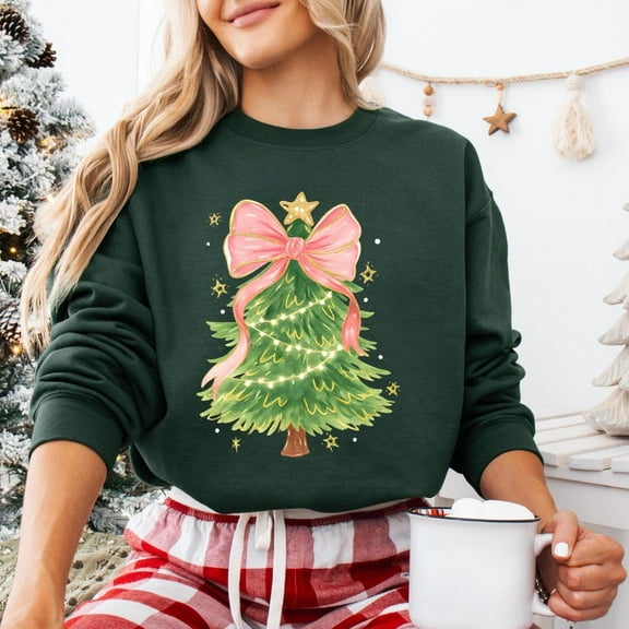 Winter Tree Bow Sweatshirt: Coquette Crewneck Sweatshirt All Size S-5XL