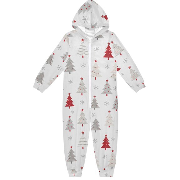 Winter Tree Boys & Girls Hooded One-Piece Pajamas Warm Crystal velvet Hooded Long Sleeve Loungewear Jumpsuit Unisex