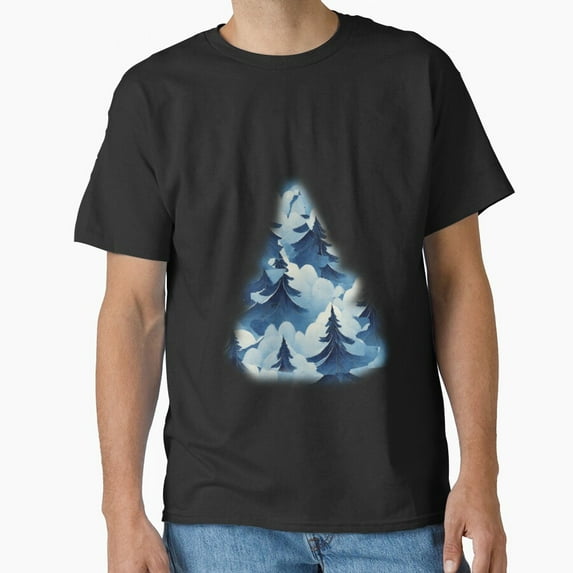 Winter Tree In Blue Tones Serene Seasonal Landscape Art Unisex T-Shirt, up to size 5XL