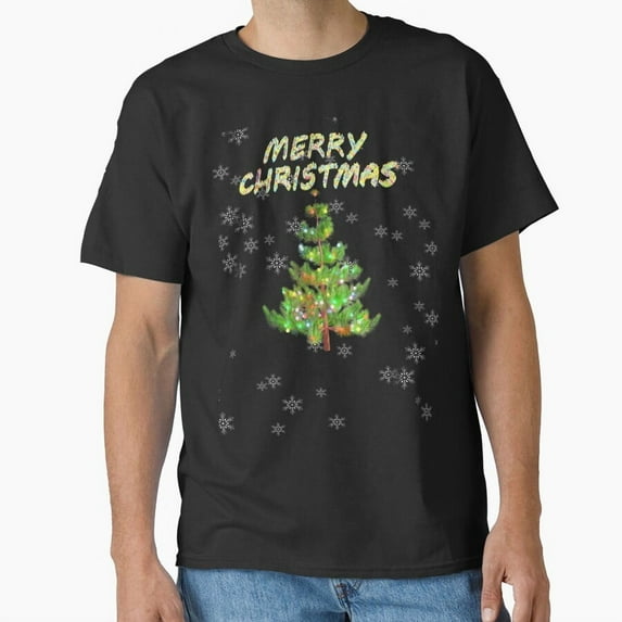 Winter Tree Lights Snowy Holiday Glow Festive Seasonal Graphic Unisex T-Shirt, up to size 5XL