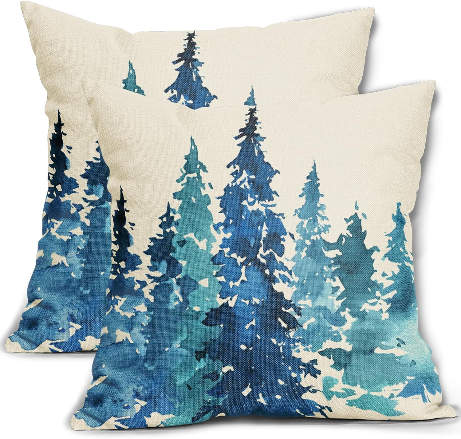 CaliTime Kissenbezüge 2er Set – Weihnachtsbaum & Sterne Design, Flauschig, 40x40 Cm, Marineblau