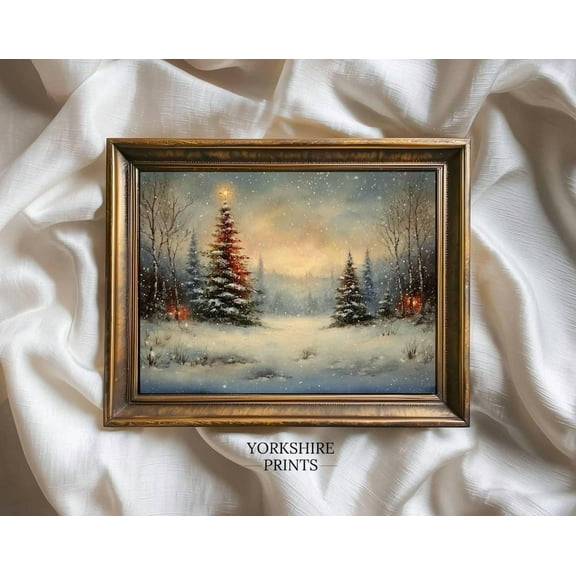 Winter Tree Print, Snowy Winterest Landscape, Cozy Winter Decor #3926 Warm Present Vintage UNFRAMED Poster Size 8x12