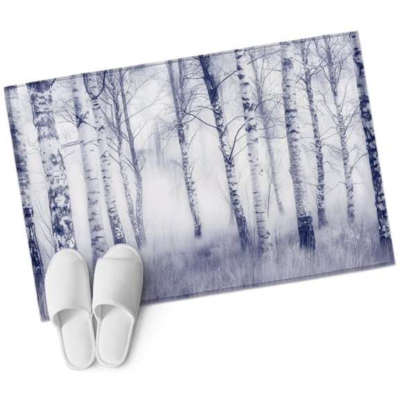 Winter Trees Bathroom Rug Washable 2x3 Entryway Rug Non Slip Blue Purple Withered Birch Tree Branch Front Door Mat Low Pile Indoor Doormat Throw Floor Carpet for Kitchen Bedroom Entrance
