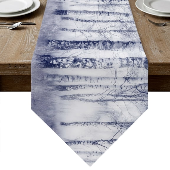 Winter Trees Table Runner Linen Burlap Table Runner 36 Inches Small Blue Purple Withered Birch Tree Branch Dresser Scarves for Kitchen Island Coffee Dining Room Party Wedding Holiday Decor 13"x36"