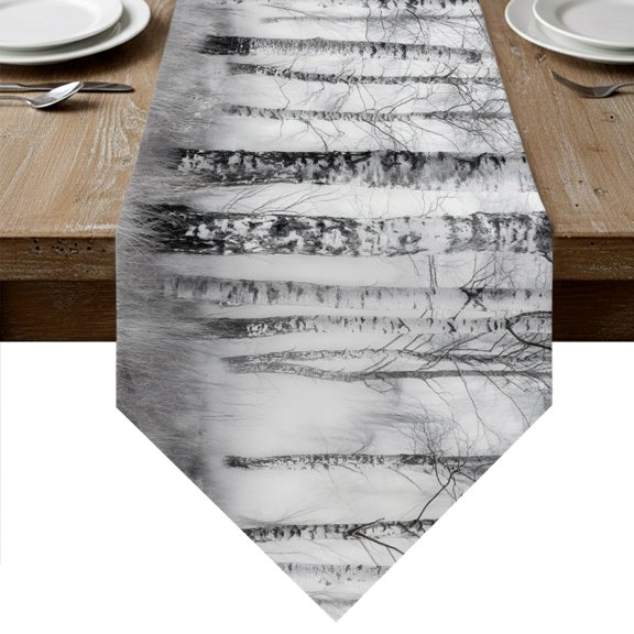 Winter Trees Table Runner Linen Burlap Table Runner 36 Inches Small White Gray Withered Birch Tree Branch Dresser Scarves for Kitchen Island Coffee Dining Room Party Wedding Holiday Decor 13"x36"