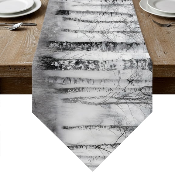 Winter Trees Table Runner Linen Burlap Table Runner 72 Inches Long White Gray Withered Birch Tree Branch Dresser Scarves for Kitchen Island Coffee Dining Room Party Wedding Holiday Decor 14"x72"