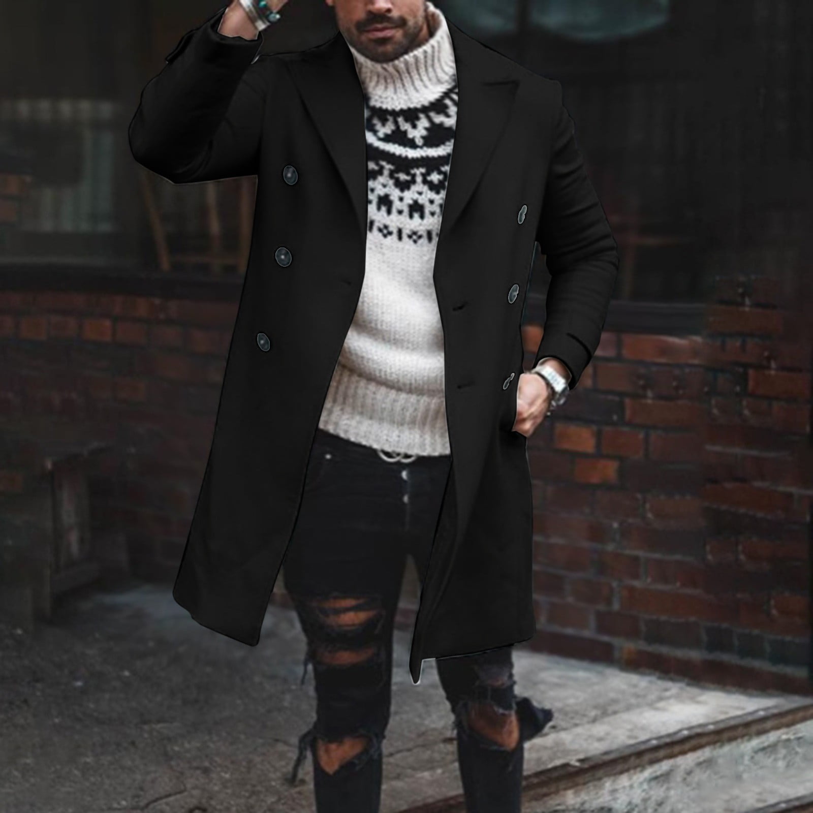 Autumn And Winter New Men's Trench Coat Jacket Casual Warm Wool Coat