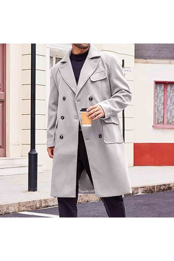 Winter Trench Coats for Men Long Peacoats Notched Lapel Single Breasted Lightweight Overcoats with Pockets