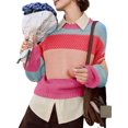 thumbnail image 1 of Winter Trendy Womens Color Block Cropped Sweaters Casual Oversized Y2k Going Out Striped Pullover Tops, 1 of 6
