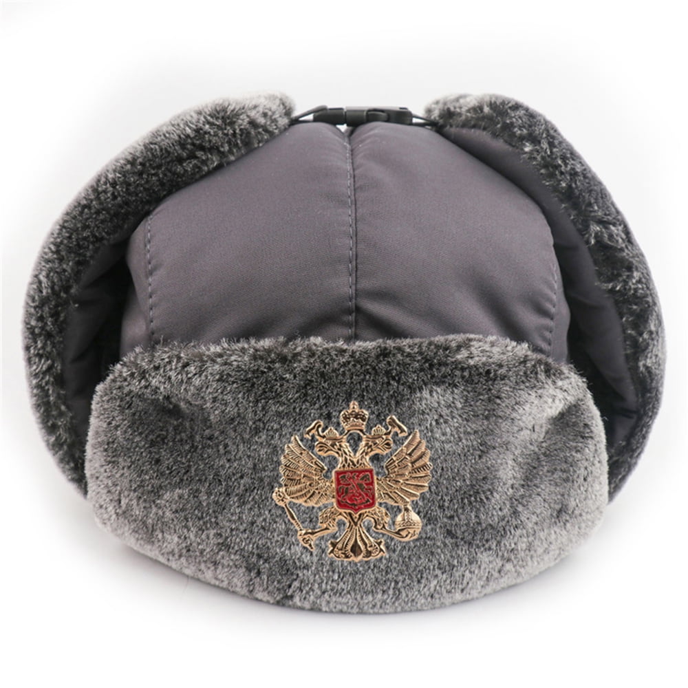 Qino Winter Trooper Hat Hat unisex Russian Hat Faux Fur Hat with Ear Flap Russian Warm Winter Cold B, Adult Unisex, Size: One size, Gray