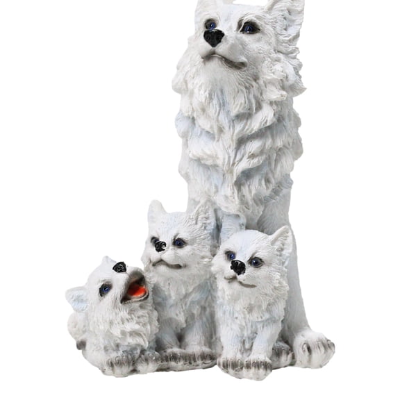 Winter Tundra Forest Snow White Wolf With 3 Adorable Cubs Family Figurine