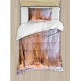 thumbnail image 1 of Winter Twin Size Duvet Cover Set, Winter Night Scenery with Frozen Trees and Snowy Road Landscape Photography Print, Decorative 2 Piece Bedding Set with 1 Pillow Sham, Salmon White, by Ambesonne, 1 of 3