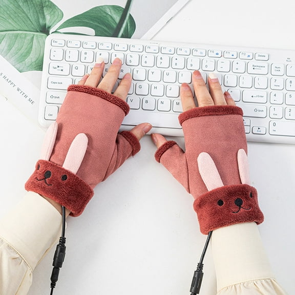 Winter USB Heated Gloves Fingerless USB Hand Warmer Electric Hand Warming Gloves Heated Mittens