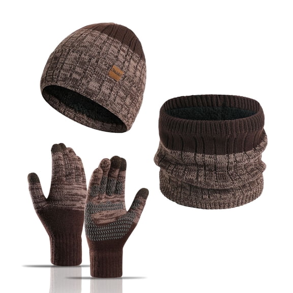 FREEYOKA Winter Unisex Beanie Hat Scarf Touchscreen Gloves Set, Beanie Gloves Neck Warmer Set with Warm Knit Fleece Lined (Coffee)