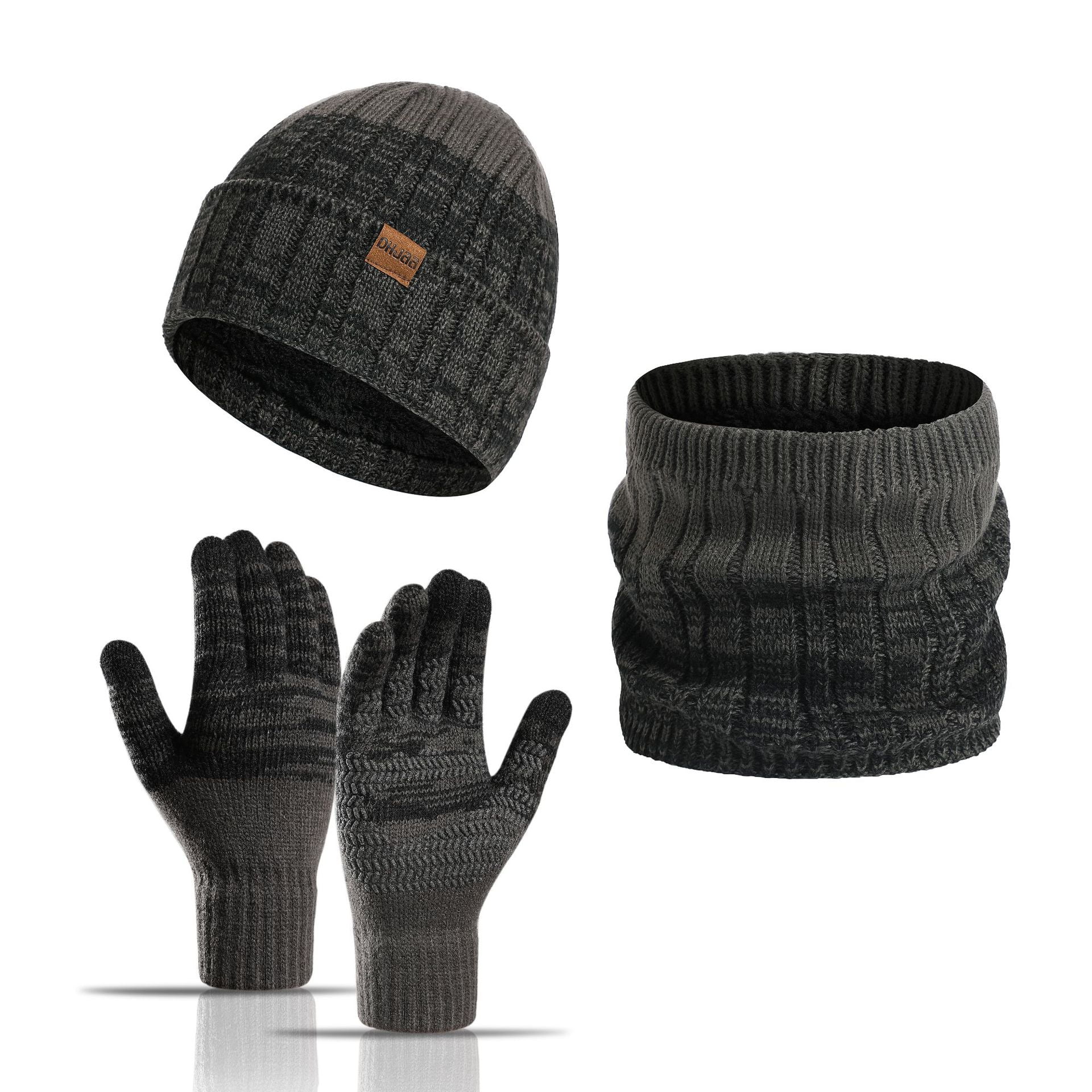 Unisex Winter Beanie Scarf Gloves Set Touchscreen Warm Cold Weather 3-Piece Winter Hat, Scarf & Touchscreen Gloves Set | H1927 main image 3