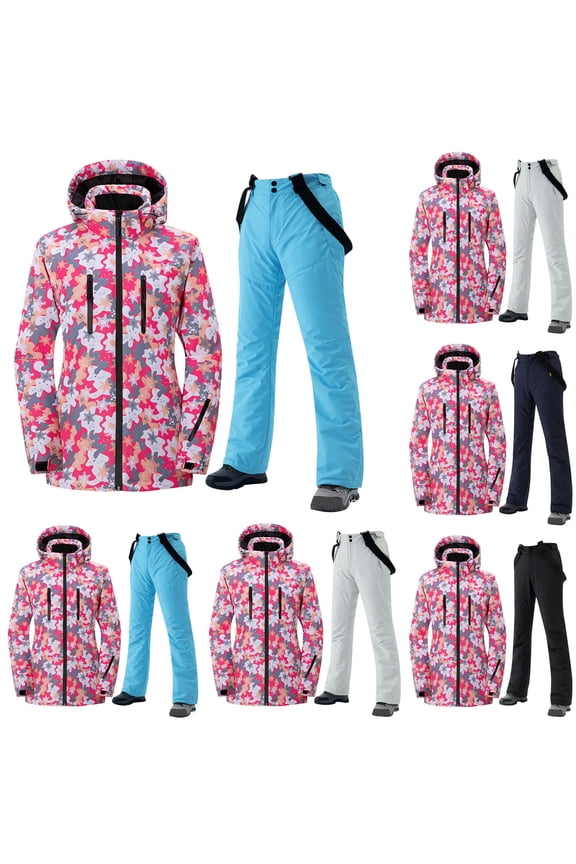 Winter Unisex Gradient Ski Suit Sets Women Men Windproof Waterproof Thickened Velvet Warm Thermal Snowboard Skiwear Jumpsuit for Outdoor Sport Skiing