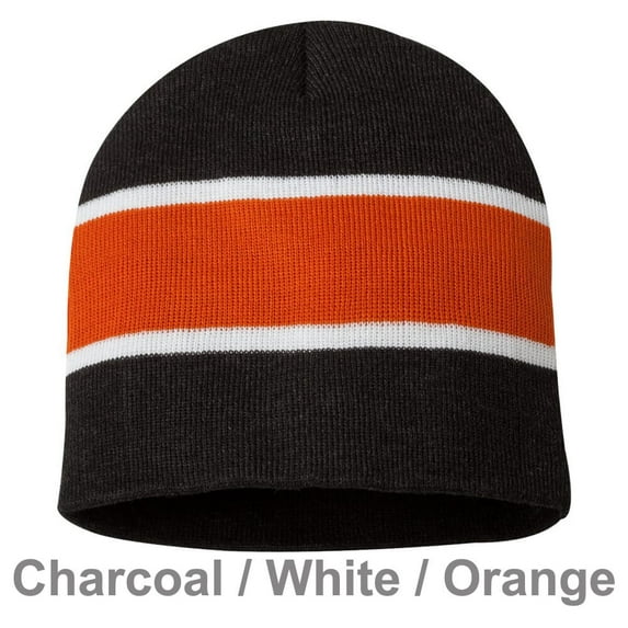 Winter Unisex Knit Warm Rugby Striped Beanie Hat for Outdoor Sport Skiing Snowboard Skating Hiking Camping,Christmas Gifts - Charcoal/ White/ Orange