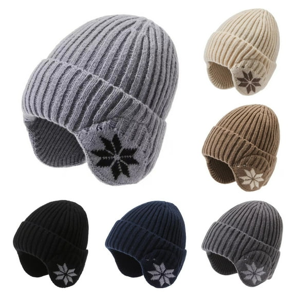 Winter Unisex Knitted Hat Stretchable Thickened Solid Color Ear Warm Daily Wear Cap Outdoor Skiing Skating Headwear