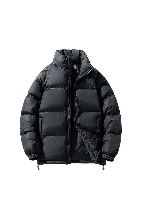 Winter Unisex Stand-Up Collar Cotton-Padded Jacket - Loose Fleece Puffer Style Couple Coat, Black, XXXL