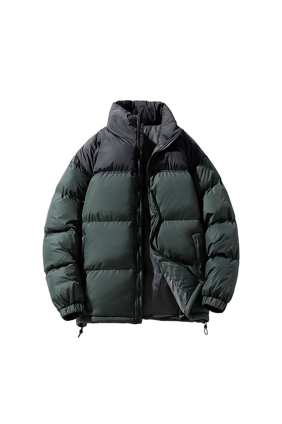 Winter Unisex Stand-Up Collar Cotton-Padded Jacket - Loose Fleece Puffer Style Couple Coat, Olive Green, XXXL