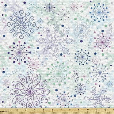 Ambesonne Winter Fabric by the Yard Upholstery, Pastel Snowflakes Joyful, 1 Yard, Blue Green Lavender