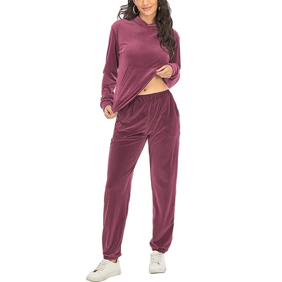 Winter Velour Tracksuit Outfits for Women 2 Piece Sweatsuits Velour Velvet Hoodie Jogger Tracksuit Set Sweatshirt & Sweatpants Activewear Track Suits Set Pink/Purple/Black/Blue Tracksuit