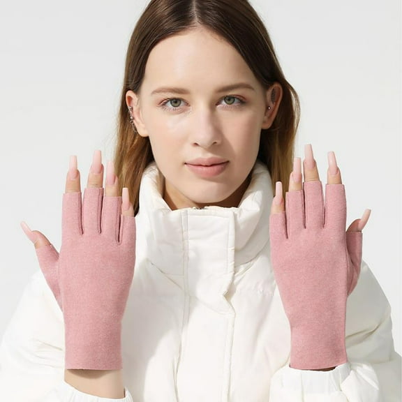 Winter Velvet Gloves For Women Winter Outdoor Warm Cold Protection Half Finger Touched Screen Half Finger Gloves Modify Hand Shape Convenient Warm Gloves Ideal Gift for Women
