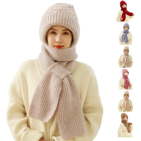 Winter Versatile Knitted Hooded Scarf For Women, 2026 New Windproof Cap Scarf With Elastic Knitting Thick Warm Ear Guard Design