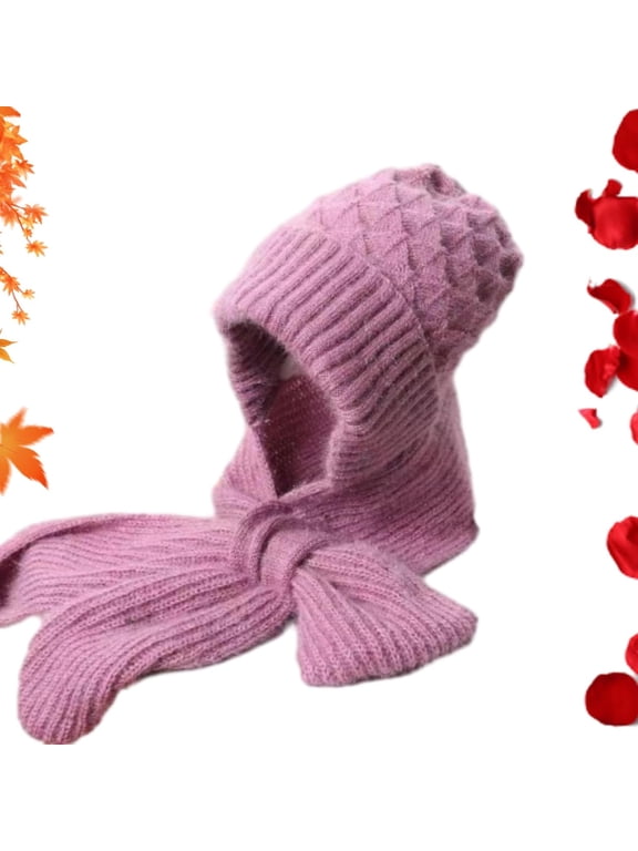 Winter Versatile Knitted Hooded Scarf for Women, Integrated Ear Protection Windproof Cap Scarf,Warm Ear Protection Knitted Hat for Women,Stretchy Knitted Scarf Hat