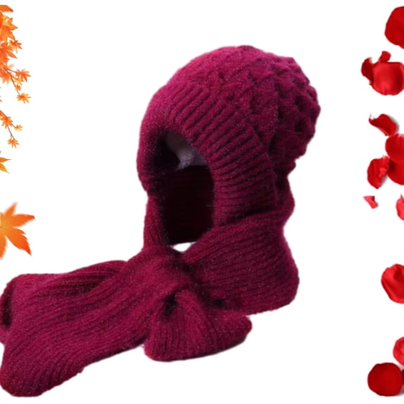 Winter Versatile Knitted Hooded Scarf for Women, Integrated Ear Protection Windproof Cap Scarf,Warm Ear Protection Knitted Hat for Women,Stretchy Knitted Scarf Hat