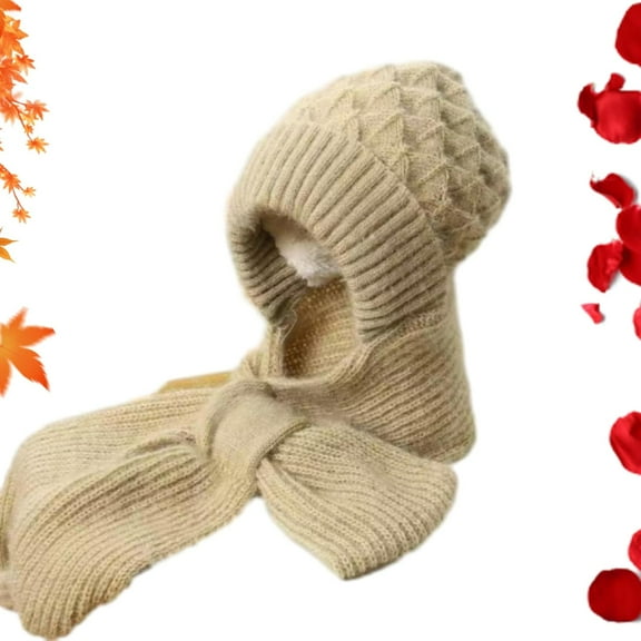 Winter Versatile Knitted Hooded Scarf for Women, Integrated Ear Protection Windproof Cap Scarf,Warm Ear Protection Knitted Hat for Women,Stretchy Knitted Scarf Hat