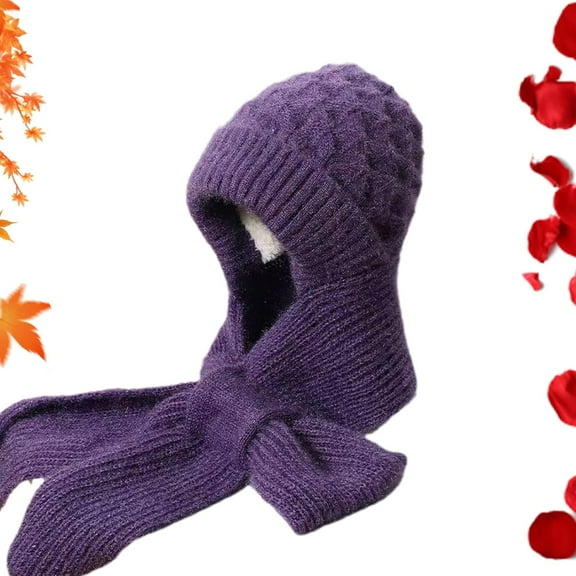 Winter Versatile Knitted Hooded Scarf for Women, Integrated Ear Protection Windproof Cap Scarf,Warm Ear Protection Knitted Hat for Women,Stretchy Knitted Scarf Hat