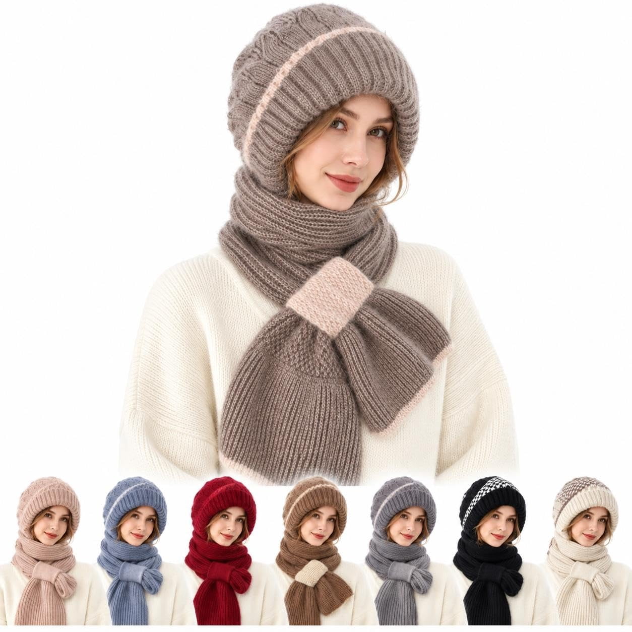 Winter Versatile Knitted Hooded Scarf for Women, One-Piece Construction ...