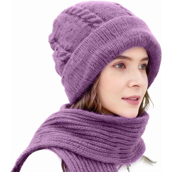 Winter Versatile Knitted Hooded Scarf for Women, 2-In-1 Knitted Hooded Scarf, Warm Shawl Wrap Head Scarves Pullover Hat