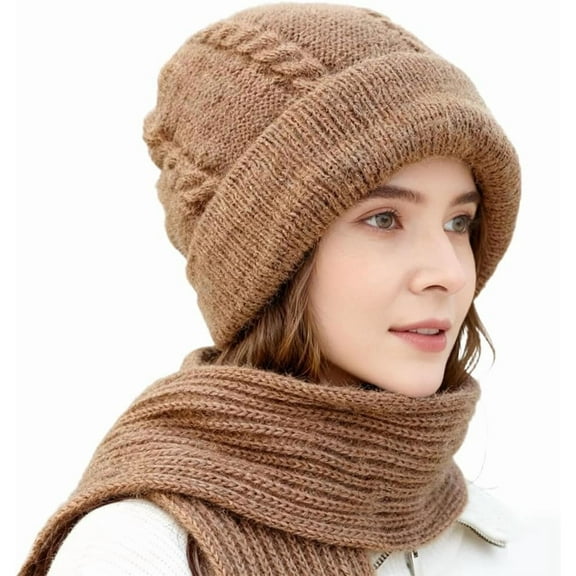 Winter Versatile Knitted Hooded Scarf for Women, 2-In-1 Knitted Hooded Scarf, Warm Shawl Wrap Head Scarves Pullover Hat