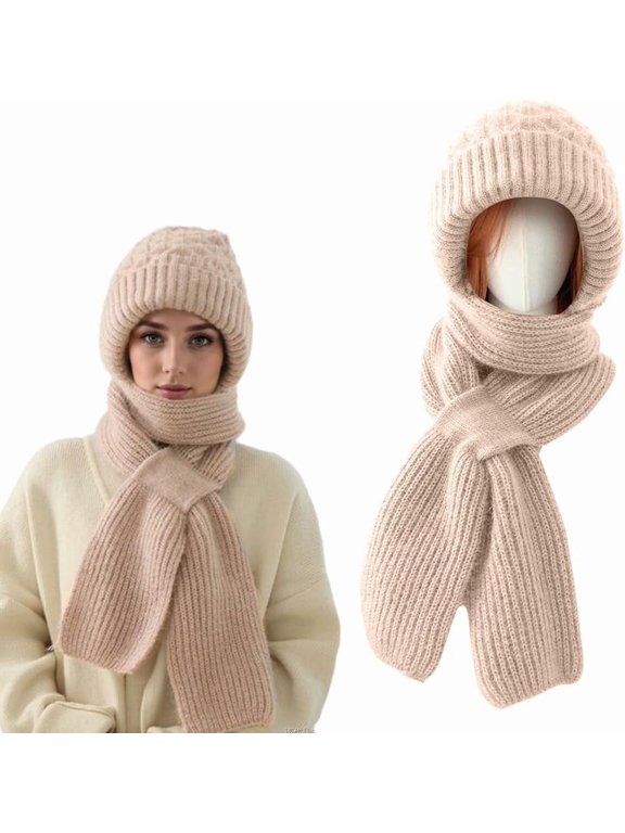 Winter Versatile Knitted Hooded Scarf for Women, 2026 New Integrated Ear Protection Windproof Thickened Warm Cap Scarf